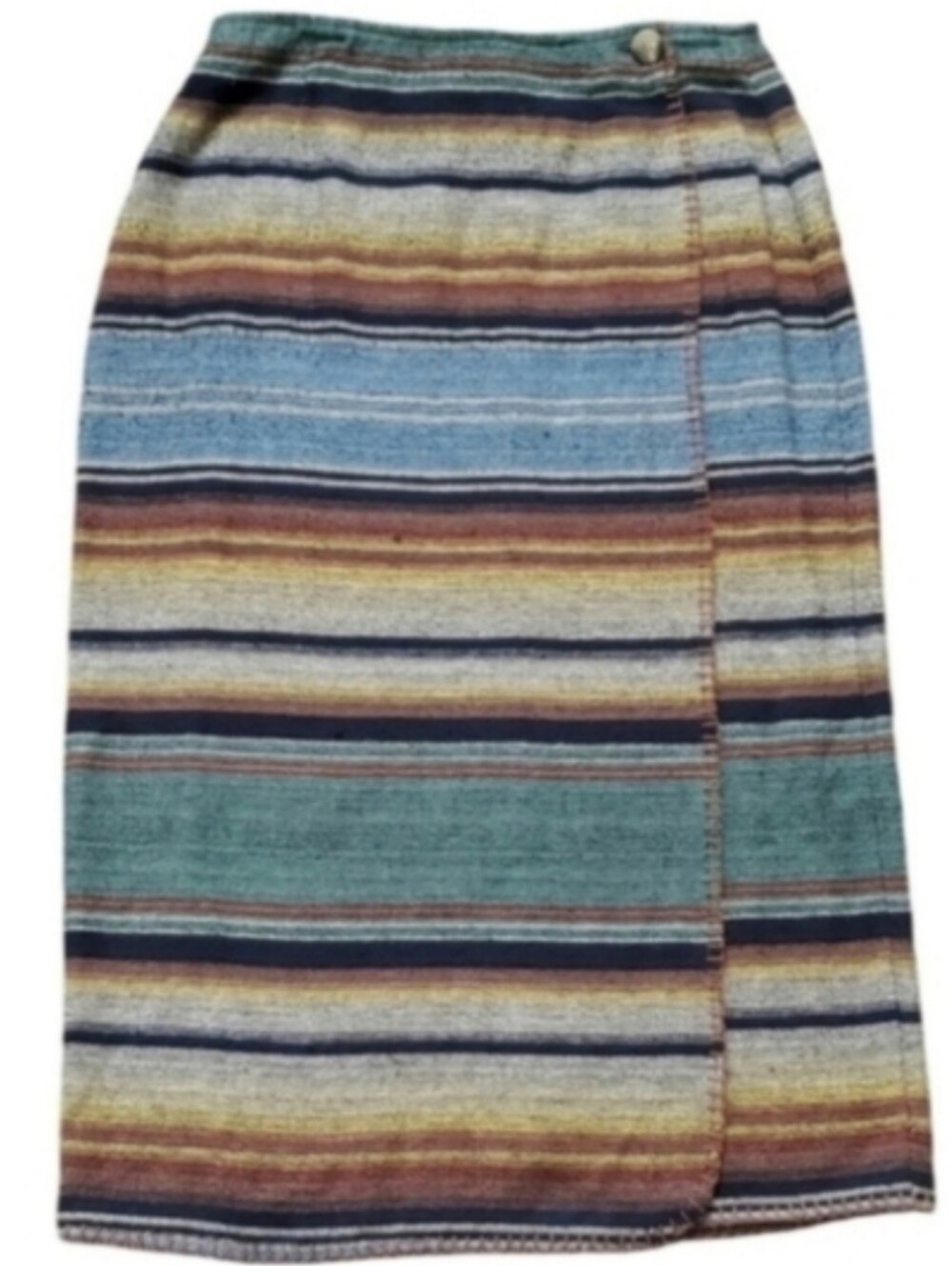 Vintage Colorado Green Cotton Stripe Blue Midi Wrap Brown Skirt